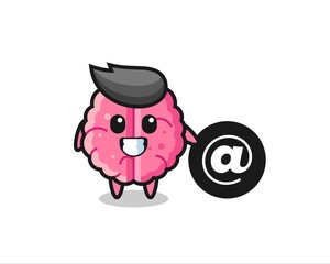 Cartoon Illustration of brain standing beside the At symbol