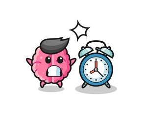 Cartoon Illustration of brain is surprised with a giant alarm clock