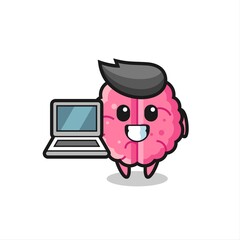 Mascot Illustration of brain with a laptop