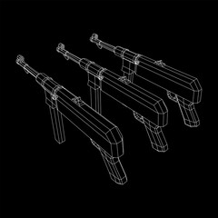 Submachine gun german MP 40 world war 2 firearms pistol. Wireframe low poly mesh vector illustration.