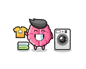 Mascot cartoon of brain with washing machine