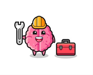 Mascot cartoon of brain as a mechanic