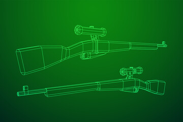 Sniper bolt-action rifle mosin nagant. Wireframe low poly mesh vector illustration.