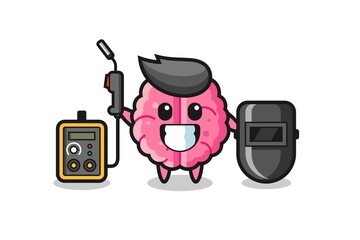 Character mascot of brain as a welder