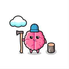 Character cartoon of brain as a woodcutter