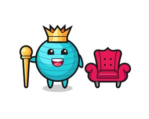 Mascot cartoon of exercise ball as a king