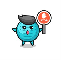 exercise ball character illustration holding a stop sign