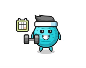 exercise ball mascot cartoon doing fitness with dumbbell