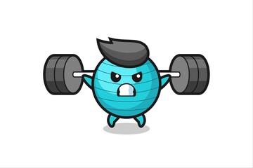 exercise ball mascot cartoon with a barbell