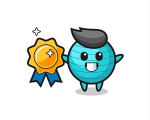 exercise ball mascot illustration holding a golden badge