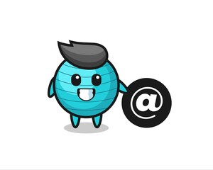 Cartoon Illustration of exercise ball standing beside the At symbol