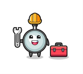 Mascot cartoon of magnifying glass as a mechanic