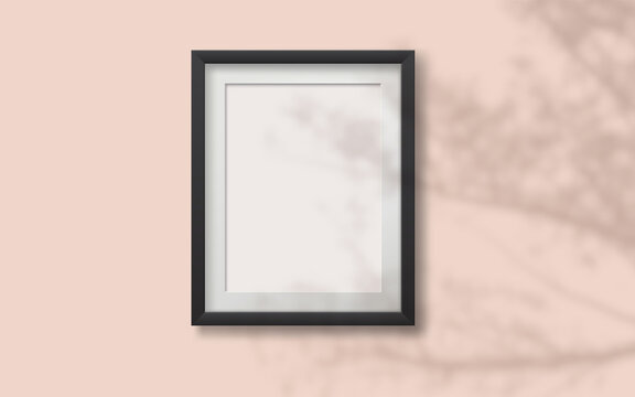 Realistic vector mockap with photo frame with shadow on the wall and empty place for your design.