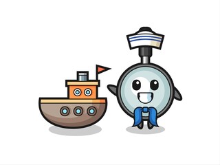Character mascot of magnifying glass as a sailor man