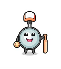 Naklejka premium Cartoon character of magnifying glass as a baseball player