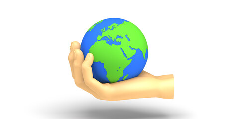 Philanthropy banner. Hand holding the world ball. Charity. 3d illustration.
