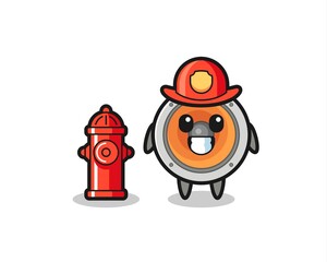 Mascot character of loudspeaker as a firefighter