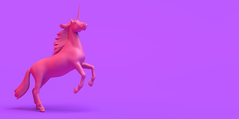Banner with pink unicorn trotting. Abstract. 3d illustration. Copy space. © Rodrigo