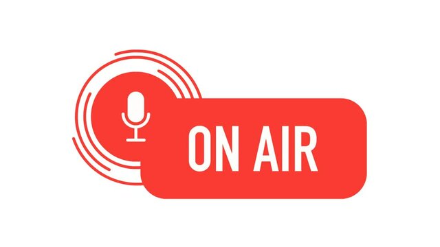 On air. Red button on air to radio, video, blog, podcast, show. Social media. On air button or banner element - catchy dialog message box. Digital communication. Web