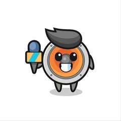 Character mascot of loudspeaker as a news reporter