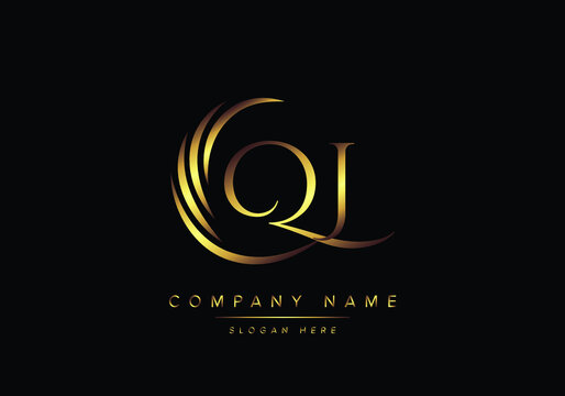 alphabet letters QJ monogram logo, gold color elegant classical