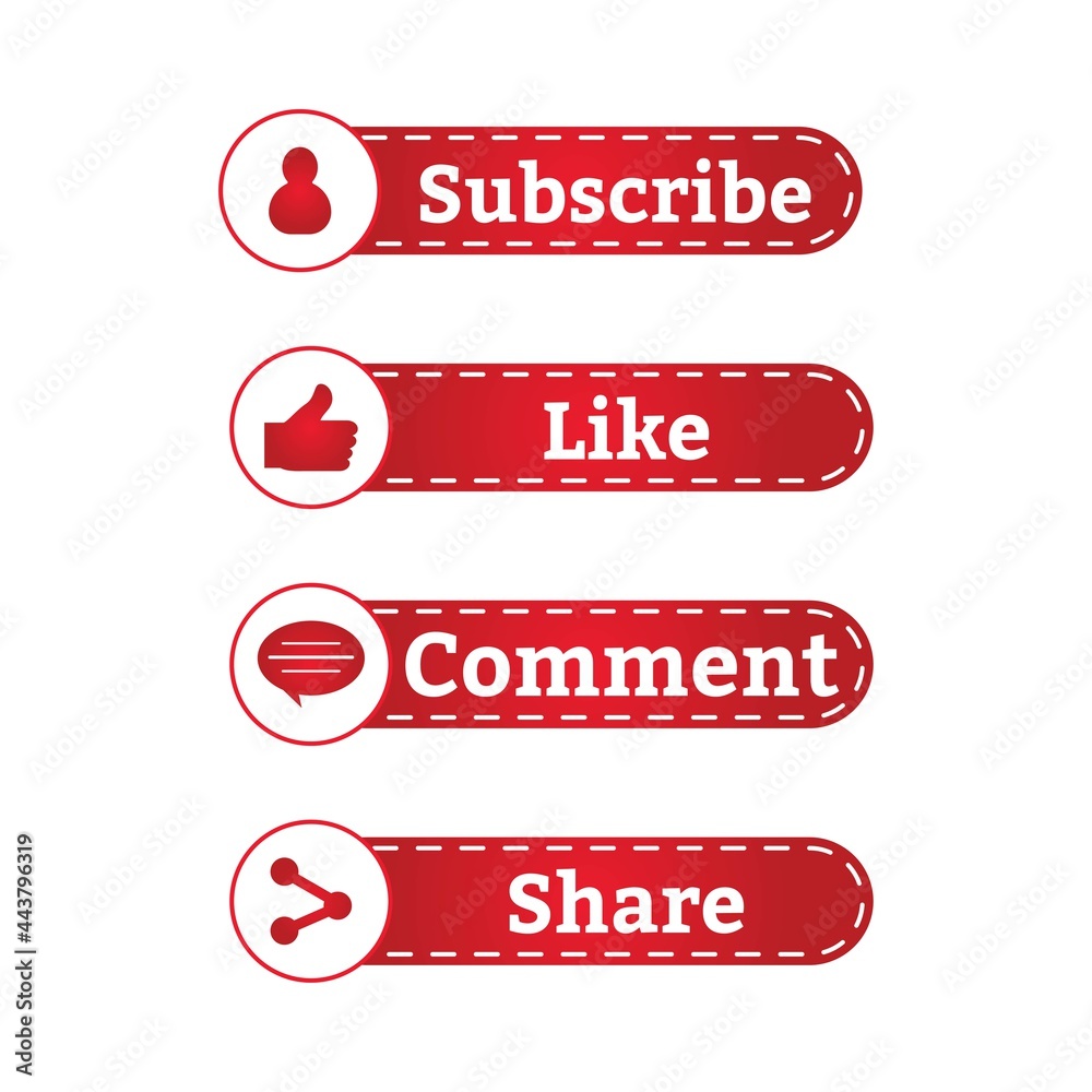 Poster subscriber 3d style button collection vector design. red and white color subscriber button collectio