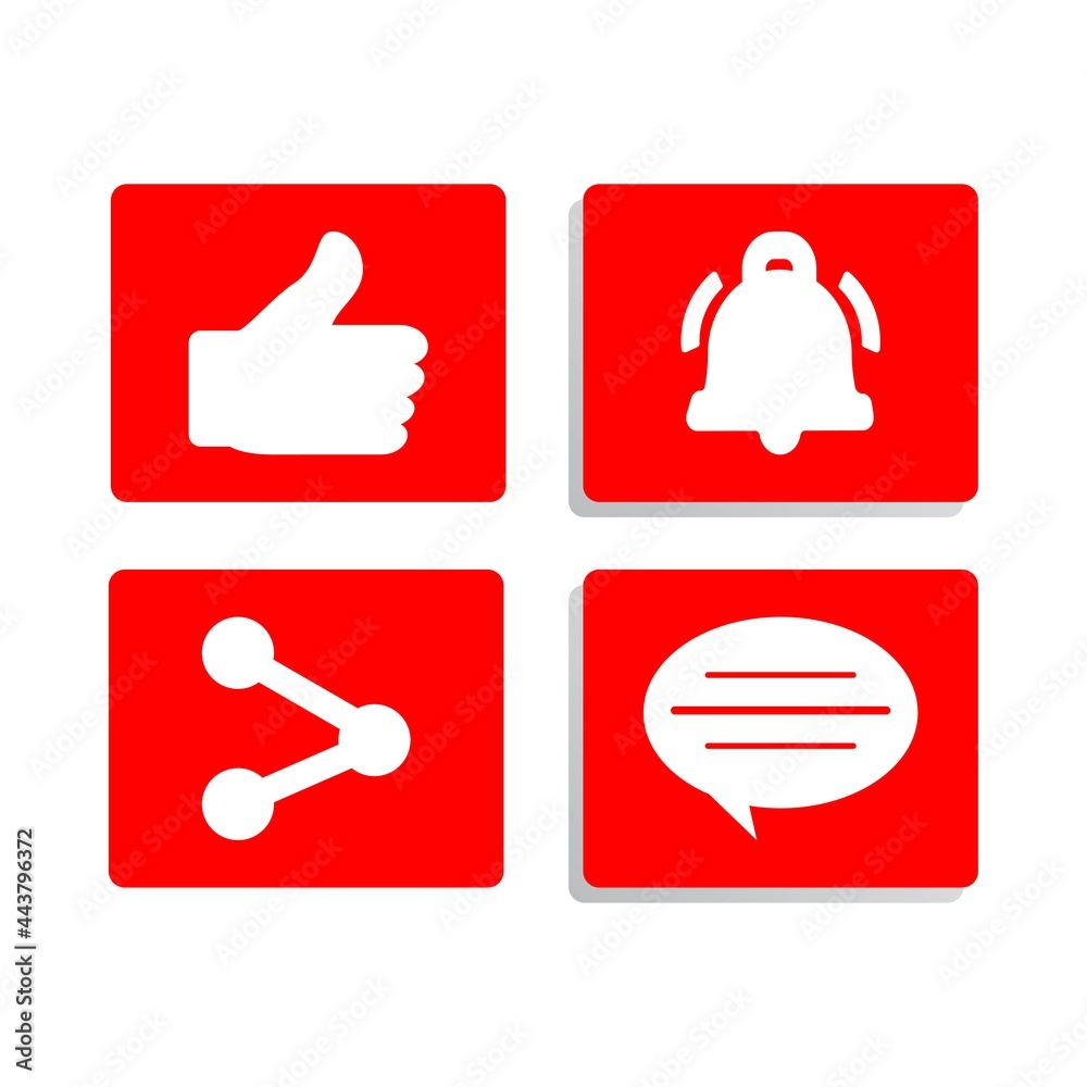 Poster button collection for social media vector design. red and white color button inside square shape col