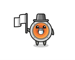 Fototapeta premium Cartoon character of loudspeaker holding a flag