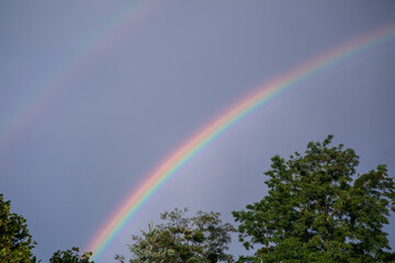 After the rain and a colorful Rainbow in the background of the countryside.
