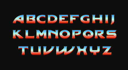 Epic Movie Retro galaxy font, vector alphabet 80s letters with a metallic effect, retro futurism arcade game typeface - obrazy, fototapety, plakaty