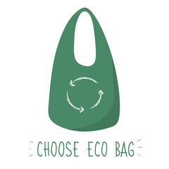 Eco bag hand drawn vector illustration. Say no to plastic. Zero waste concept. Doodle element of reusable shopping bag. Save Earth, go green