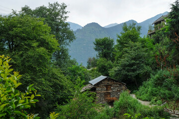Naggar, India - June 2021: Views of Naggar village in the Kullu district on June 24, 2021 in Naggar, Himachal Pradesh, India.