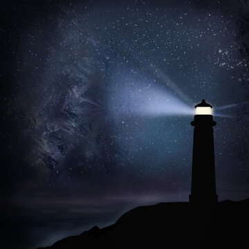 lighthouse blue night space spray art