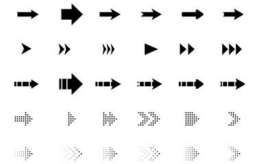 Vector set of black arrows on an isolated transparent background. Pointers, arrows, png.