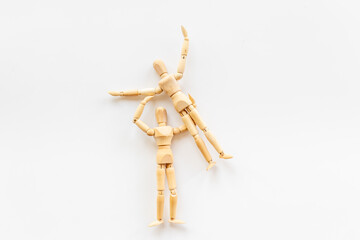 Connection couple - two wooden mannequin figurine communication