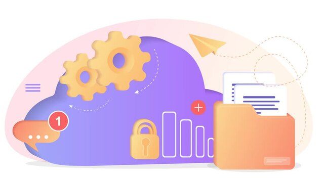 Database with cloud server, Data set, process, classification, database.Company process development structure. Data Center concept based. Business organization with circle gear mechanism. Web banner