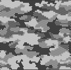 Camouflage seamless pattern modern. Abstract camo from hexagonal elements. Military texture. Print on fabric on clothes. Vector illustration - obrazy, fototapety, plakaty