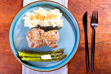 sirloin with asparagus and potatoes