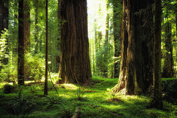 Sunset Views in the Founders Redwood Grove, Humbolt Redwoods State Park, California