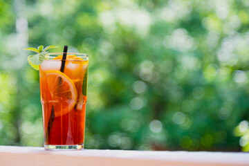 Lemon, orange lemonade. Refreshing alcoholic beverage. Summer drink