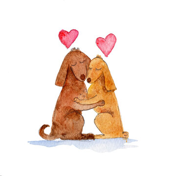 Cartolina invito al matrimonio due cani abbracciati si baciano. Cuore, amore. Giorno di San Valentino 