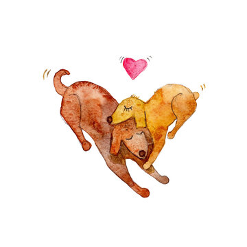 Cartolina invito al matrimonio due cani abbracciati si baciano. Cuore, amore. Giorno di San Valentino 