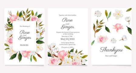 set of watercolor flower wedding invitation