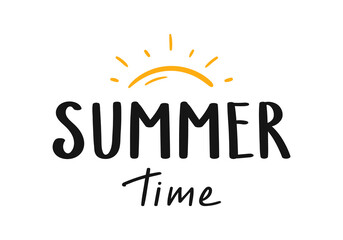 Summer time. Summer lettering with yellow sun.