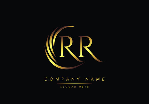 alphabet letters RR monogram logo, gold color elegant classical