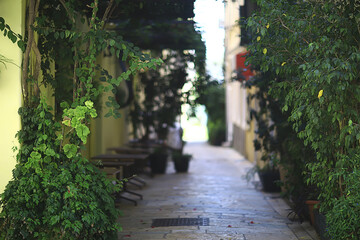 abstract pedestrian street background in europe, tourism concept blurred background