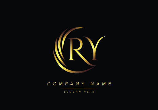 alphabet letters RY monogram logo, gold color elegant classical