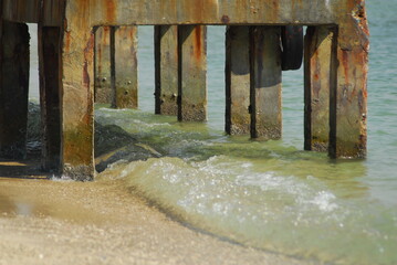 Under pier at the beach, in seribu islands Jakarta