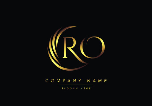 alphabet letters RO monogram logo, gold color elegant classical