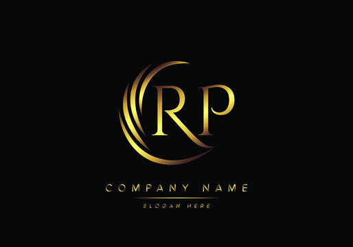 alphabet letters RP monogram logo, gold color elegant classical
